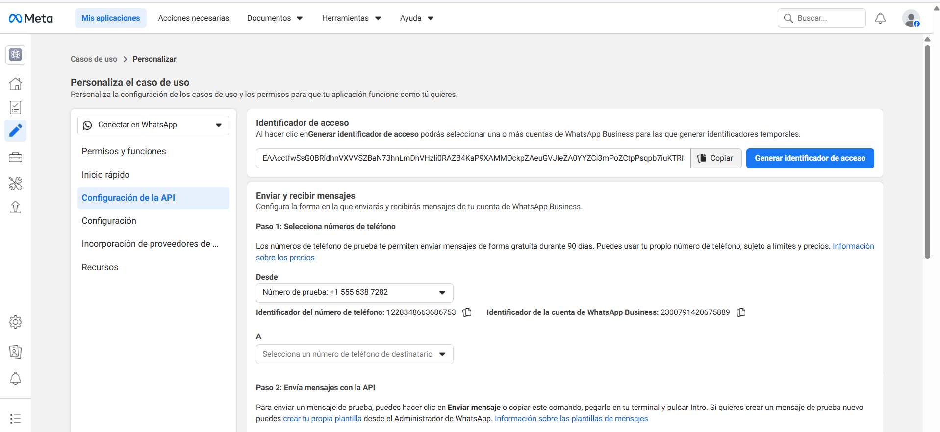 Token generado listo para copiar